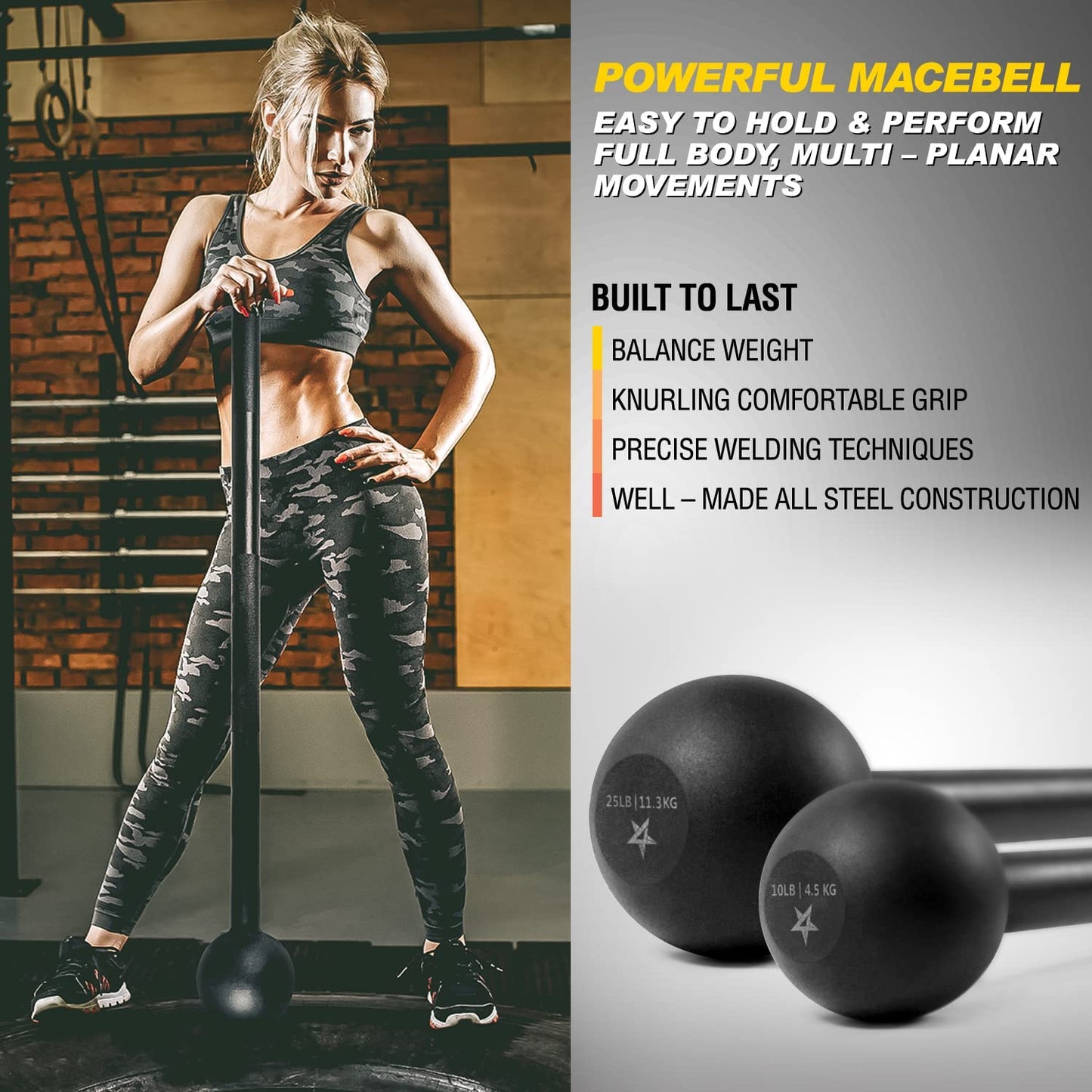 Steel Mace Bell for Comprehensive Strength Training - Ideal for Full Body Workouts, Muscle Development, Shoulder, Grip, and Forearm Rehabilitation, Available in 5 to 30 lbs for Both Men and Women