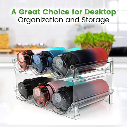 Water Bottle Storage Organizer - Set of 2 Stackable Racks for Cabinet Use