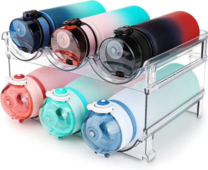 Water Bottle Storage Organizer - Set of 2 Stackable Racks for Cabinet Use