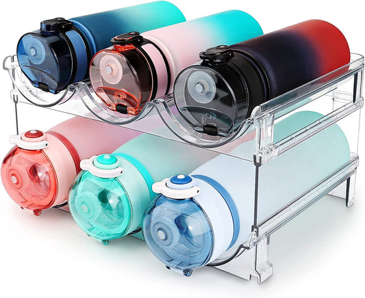 Water Bottle Storage Organizer - Set of 2 Stackable Racks for Cabinet Use