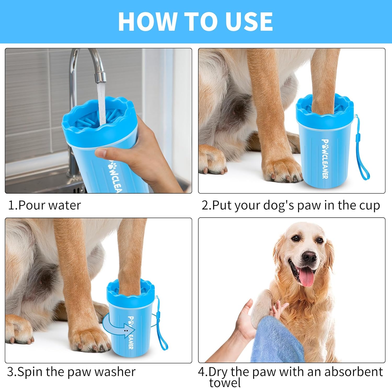 Dog Paw Cleaner and Washer for Small, Medium, and Large Breeds, Includes 3 Absorbent Towels